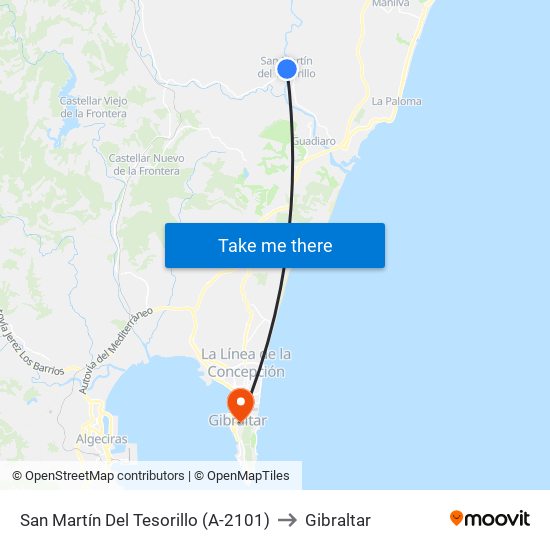 San Martín Del Tesorillo (A-2101) to Gibraltar map