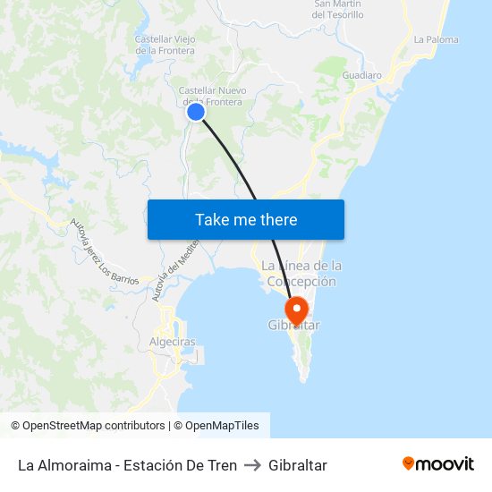 La Almoraima - Estación De Tren to Gibraltar map