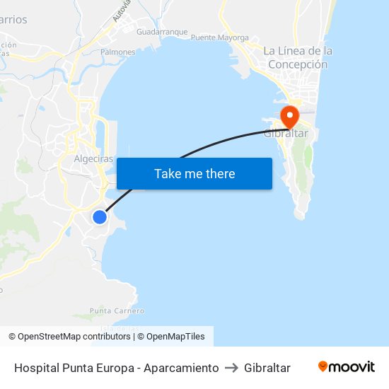 Hospital Punta Europa - Aparcamiento to Gibraltar map