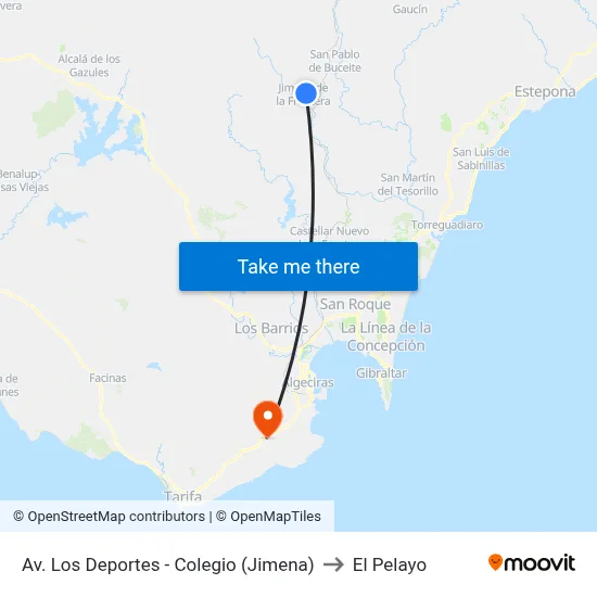 Av. Los Deportes - Colegio (Jimena) to El Pelayo map