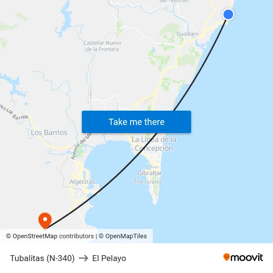 Tubalitas (N-340) to El Pelayo map