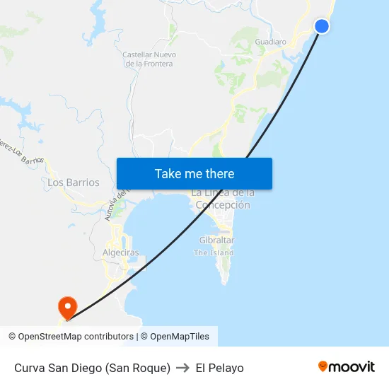 Curva San Diego (San Roque) to El Pelayo map