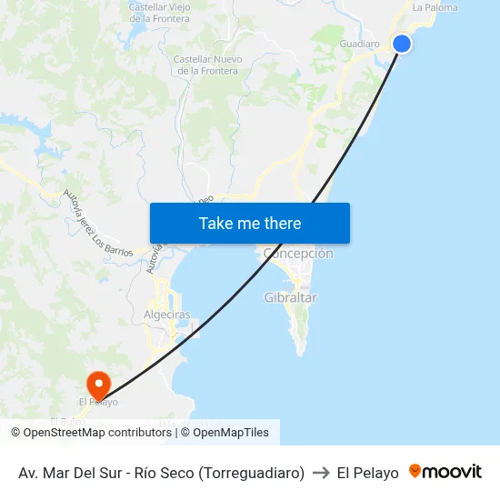 Av. Mar Del Sur - Río Seco (Torreguadiaro) to El Pelayo map