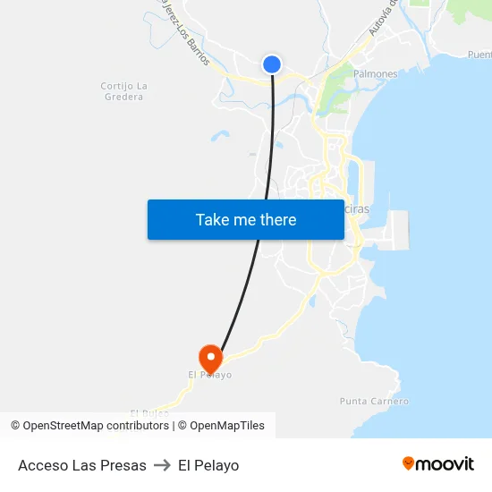Acceso Las Presas to El Pelayo map
