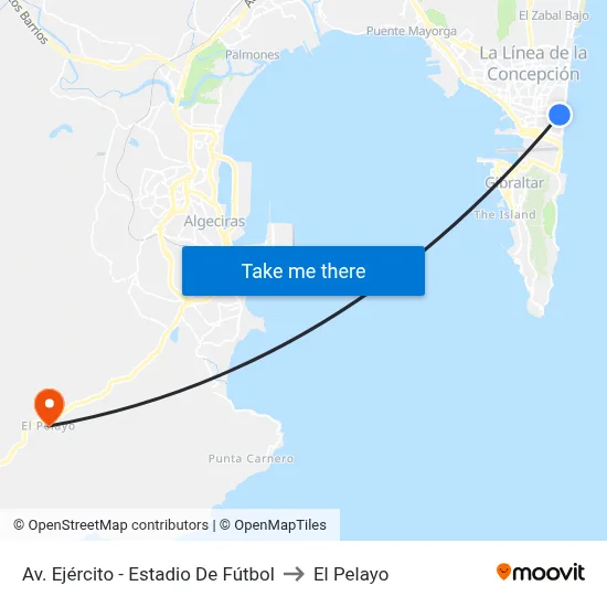 Av. Ejército - Estadio De Fútbol to El Pelayo map