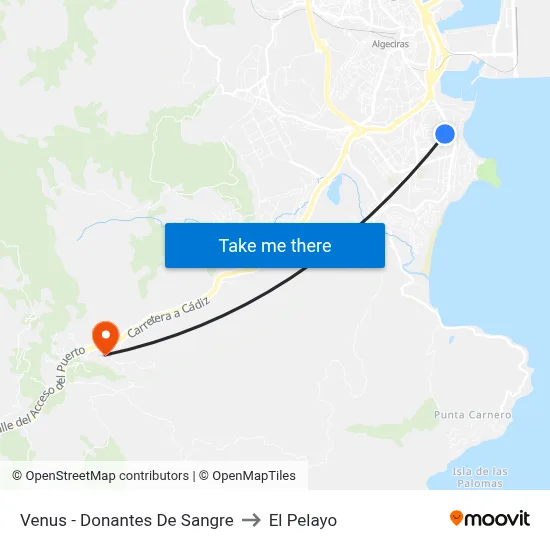 Venus - Donantes De Sangre to El Pelayo map