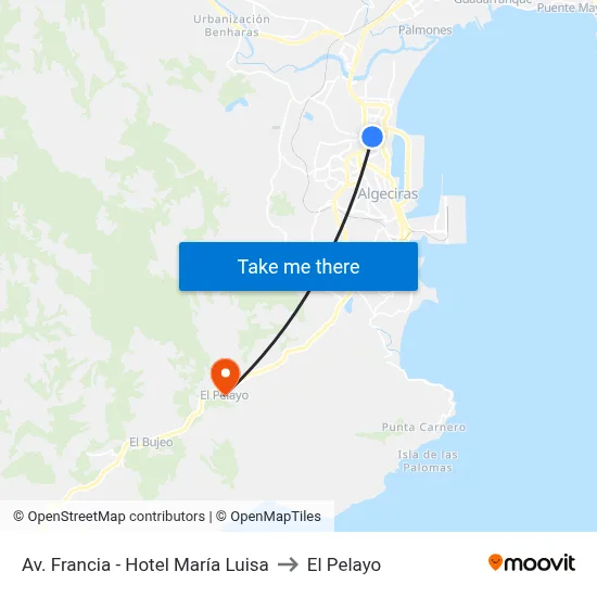 Av. Francia - Hotel María Luisa to El Pelayo map