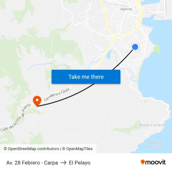 Av. 28 Febrero - Carpa to El Pelayo map