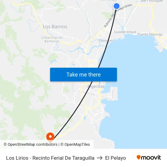 Los Lirios - Recinto Ferial De Taraguilla to El Pelayo map