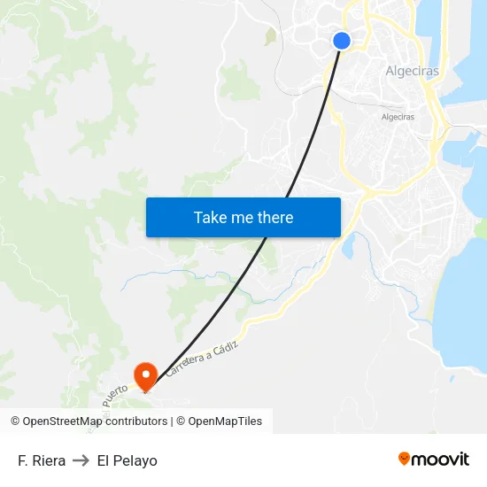 F. Riera to El Pelayo map