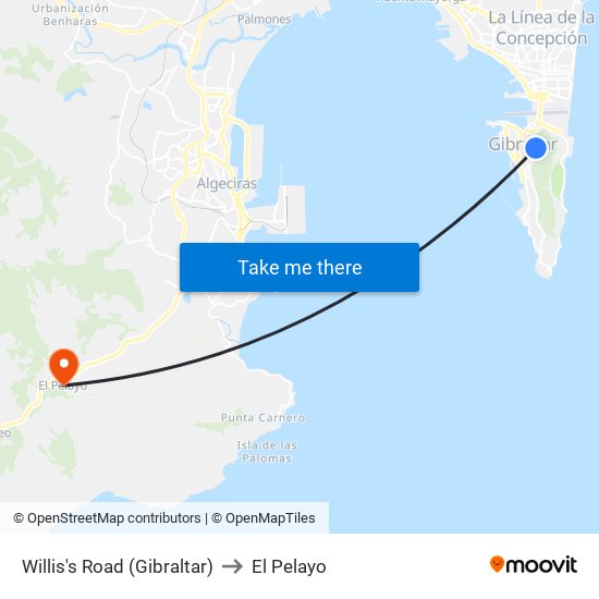 Willis's Road (Gibraltar) to El Pelayo map