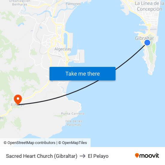 Sacred Heart Church (Gibraltar) to El Pelayo map