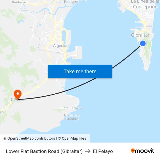 Lower Flat Bastion Road (Gibraltar) to El Pelayo map