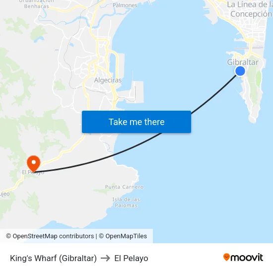 King's Wharf (Gibraltar) to El Pelayo map