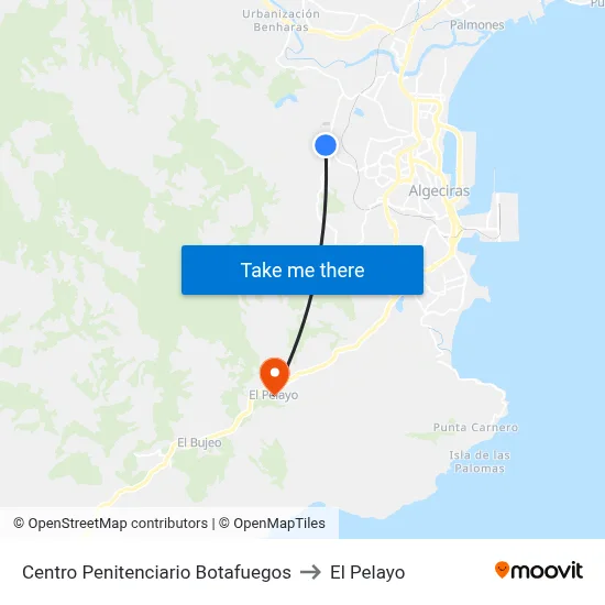 Centro Penitenciario Botafuegos to El Pelayo map