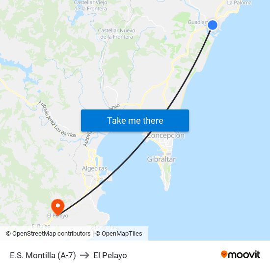 E.S. Montilla (A-7) to El Pelayo map