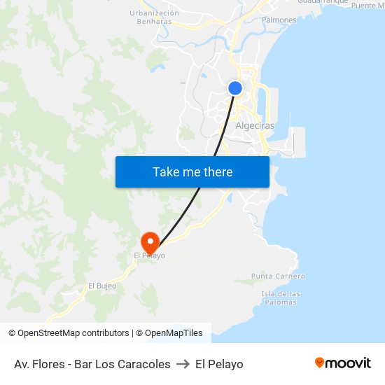 Av. Flores - Bar Los Caracoles to El Pelayo map