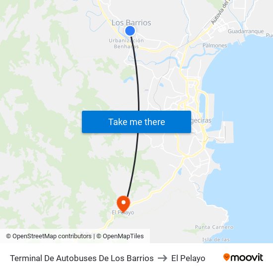 Terminal De Autobuses De Los Barrios to El Pelayo map