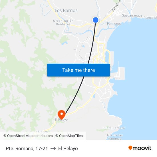 Pte. Romano, 17-21 to El Pelayo map