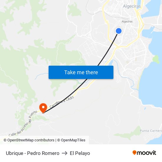 Ubrique - Pedro Romero to El Pelayo map