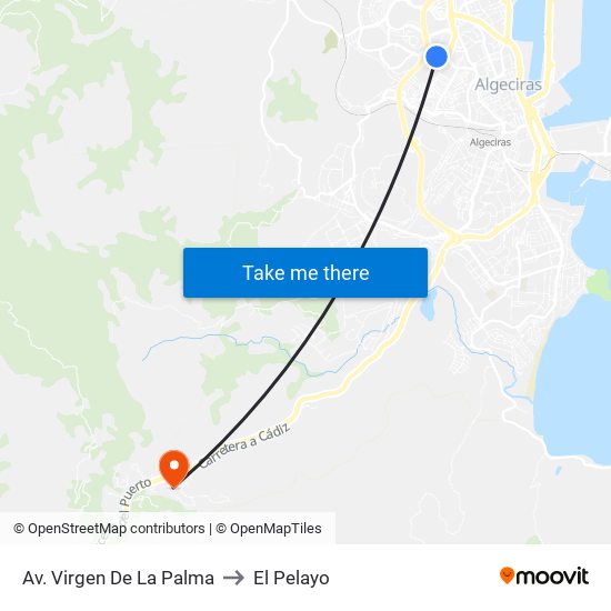 Av. Virgen De La Palma to El Pelayo map