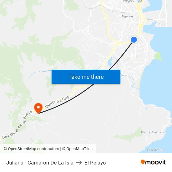 Juliana - Camarón De La Isla to El Pelayo map
