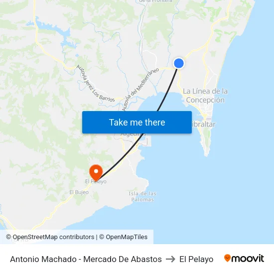 Antonio Machado - Mercado De Abastos to El Pelayo map
