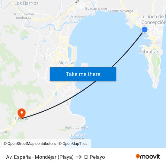 Av. España - Mondéjar (Playa) to El Pelayo map