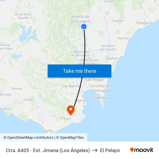 Ctra. A405 - Est. Jimena (Los Ángeles) to El Pelayo map