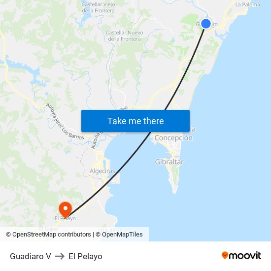 Guadiaro V to El Pelayo map