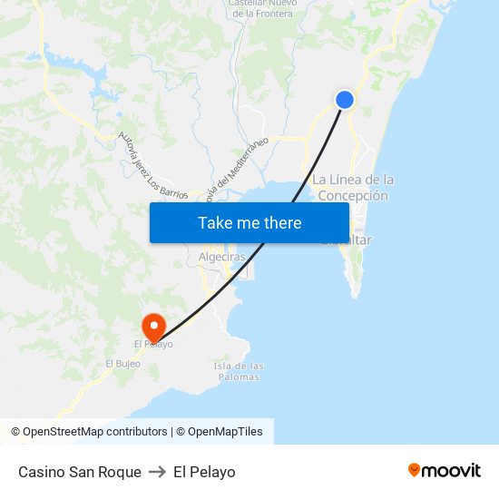 Casino San Roque to El Pelayo map