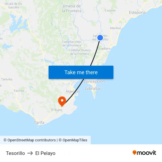 Tesorillo to El Pelayo map