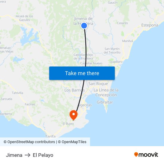 Jimena to El Pelayo map