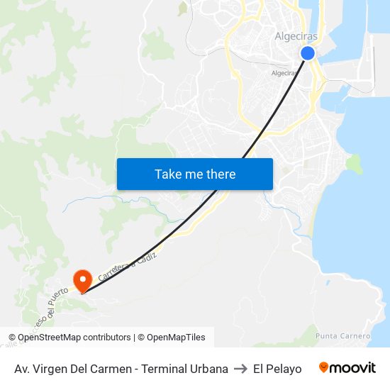 Av. Virgen Del Carmen - Terminal Urbana to El Pelayo map