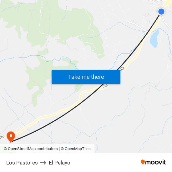 Los Pastores to El Pelayo map