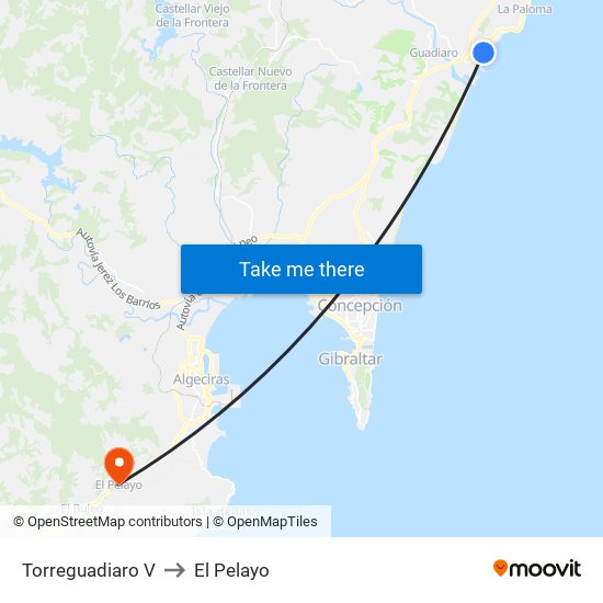 Torreguadiaro V to El Pelayo map