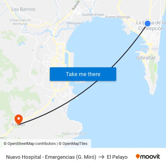 Hospital Comarcal - Emergencias (G. Miró) to El Pelayo map