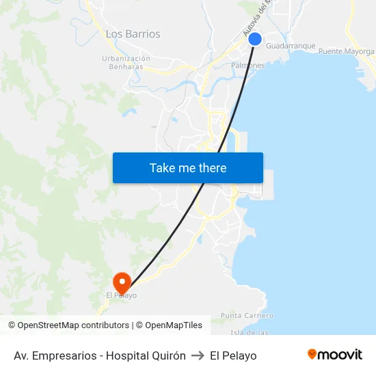 Av. Empresarios - Hospital Quirón to El Pelayo map
