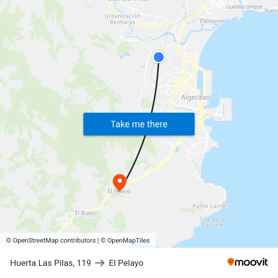 Huerta Las Pilas, 119 to El Pelayo map