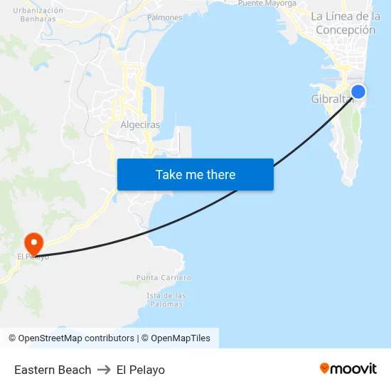 Eastern Beach to El Pelayo map