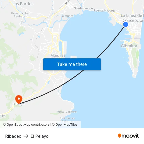Ribadeo to El Pelayo map