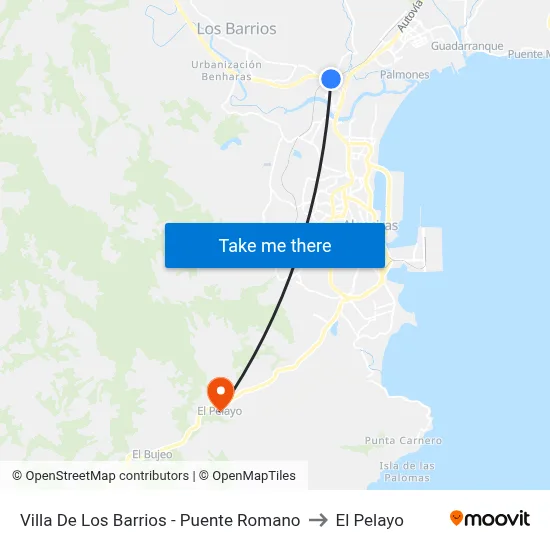 Villa De Los Barrios - Puente Romano to El Pelayo map