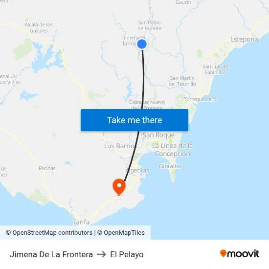 Jimena De La Frontera to El Pelayo map