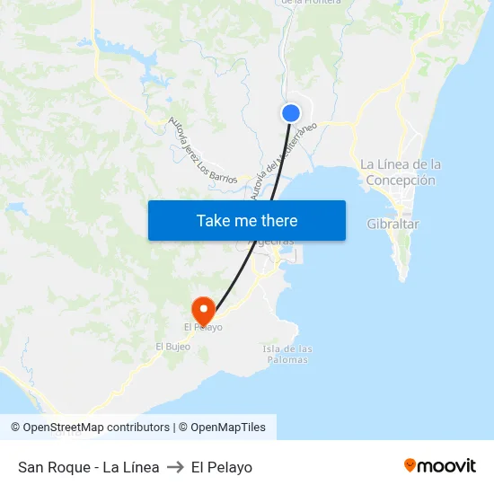 San Roque - La Línea to El Pelayo map
