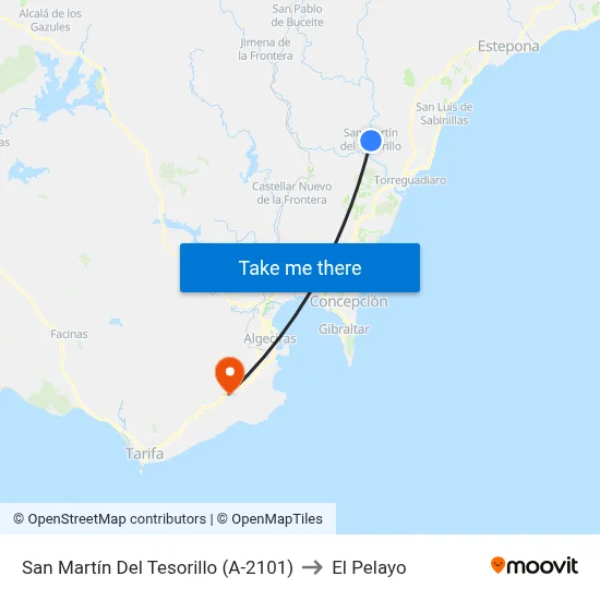San Martín Del Tesorillo (A-2101) to El Pelayo map