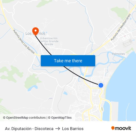 Av. Diputación - Discoteca to Los Barrios map