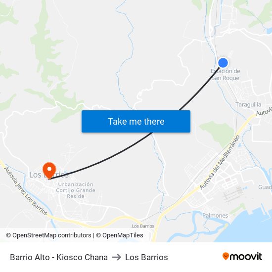 Barrio Alto - Kiosco Chana to Los Barrios map