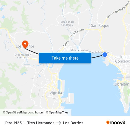 Ctra. N351 - Tres Hermanos to Los Barrios map