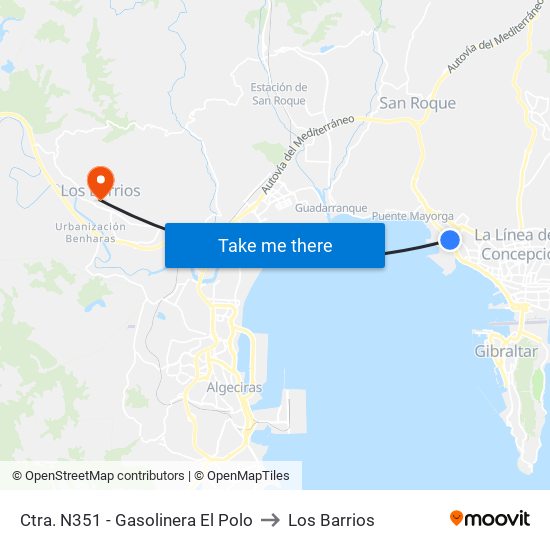 Ctra. N351 - Gasolinera El Polo to Los Barrios map