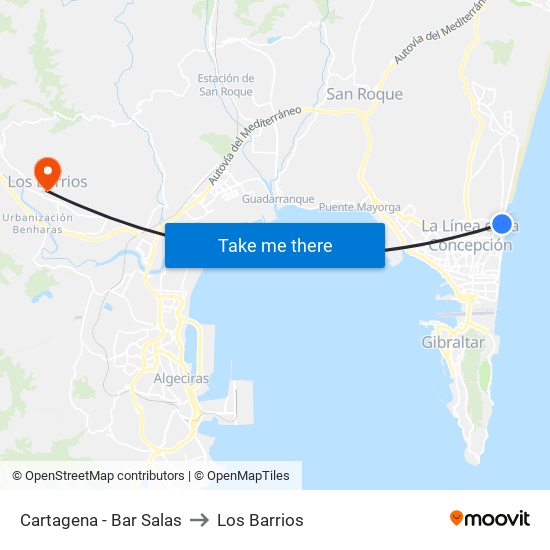 Cartagena - Bar Salas to Los Barrios map